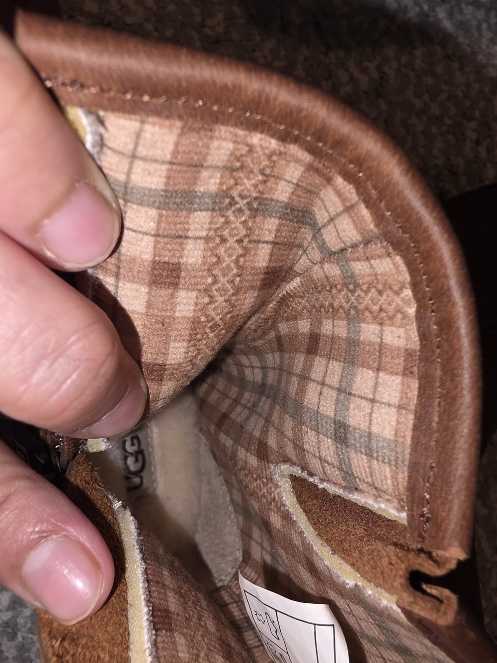 UGG Chestnut Suede Boot with Plaid Lining